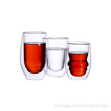Double Wall Glass Tea Cup Set of Three with 200mL Capacity, Customized Sizes Welcomed